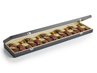 Belgisk luksus chokolade, traeaeske, med logo, 500g