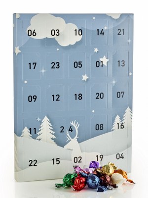 jule kalender med flowpakket chokolade